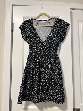 Urban Outfitters Black Mini Dress with White Floral Print